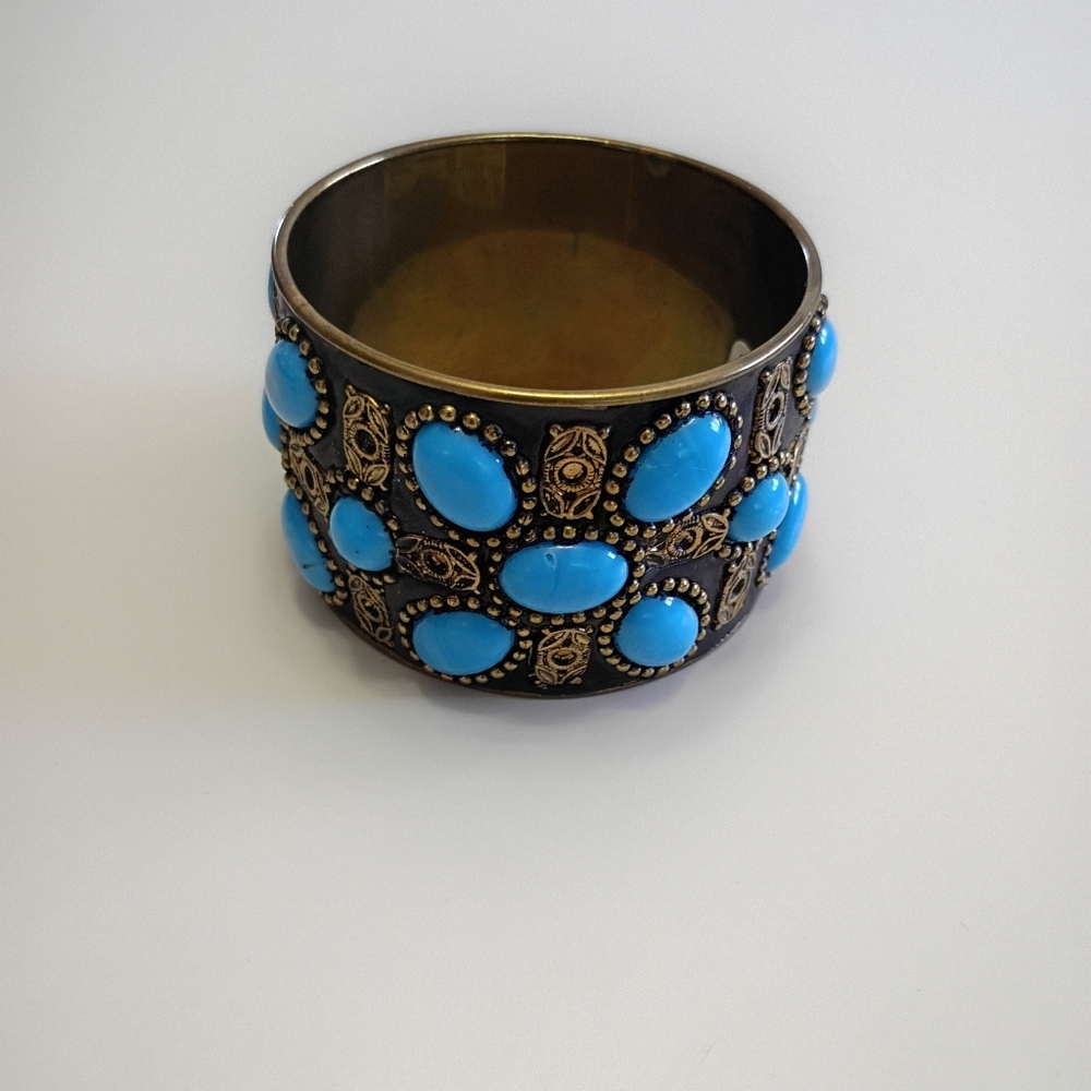 Bracelet Chunky Bangle Brass Turquoise Black Goth Brutalist Boho Dark Fairy